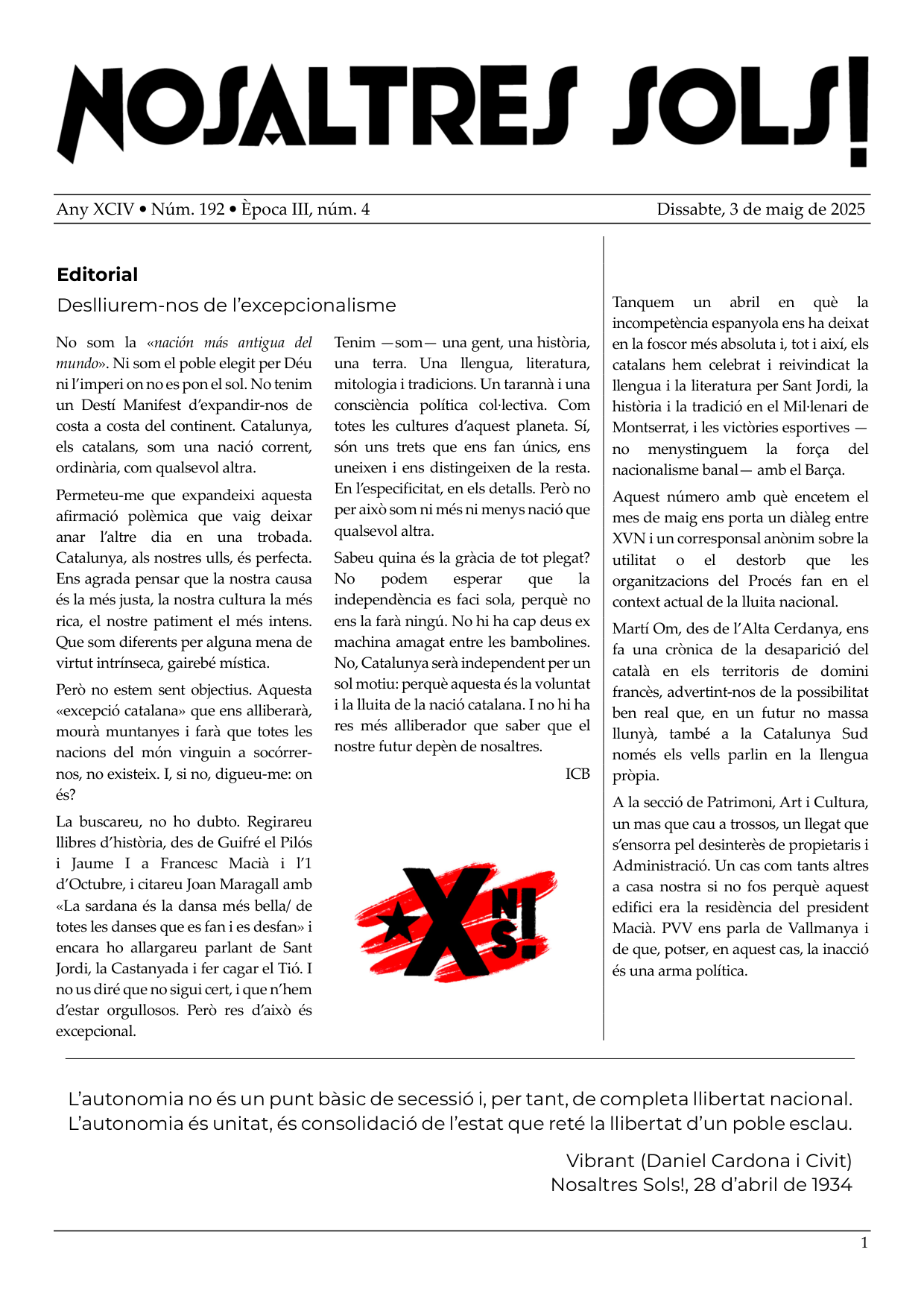 Portada del butlletí NS! 192