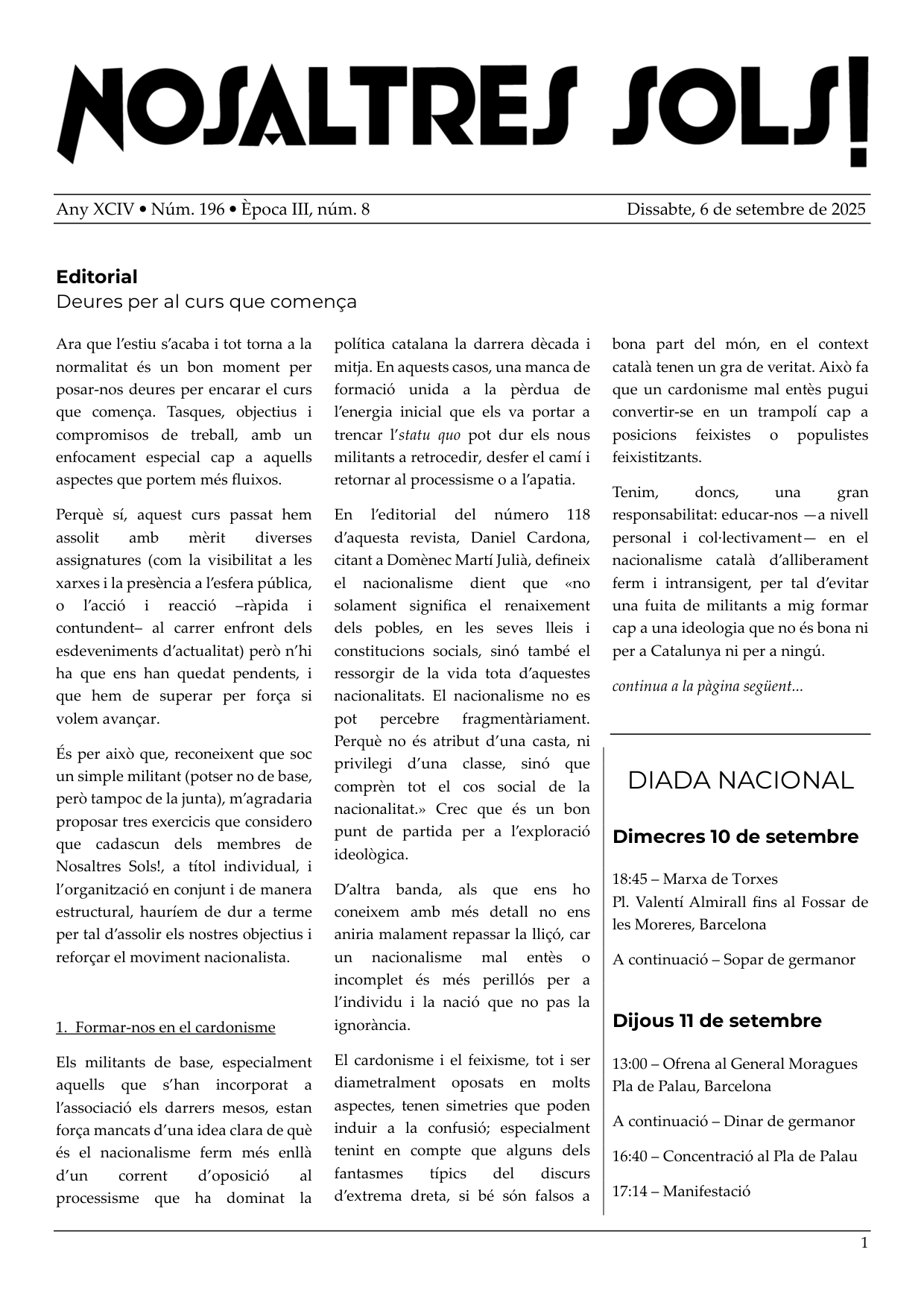 Portada del butlletí NS! 196