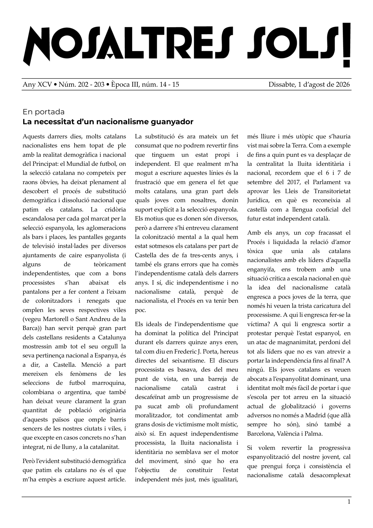 Portada del butlletí NS! 202-203