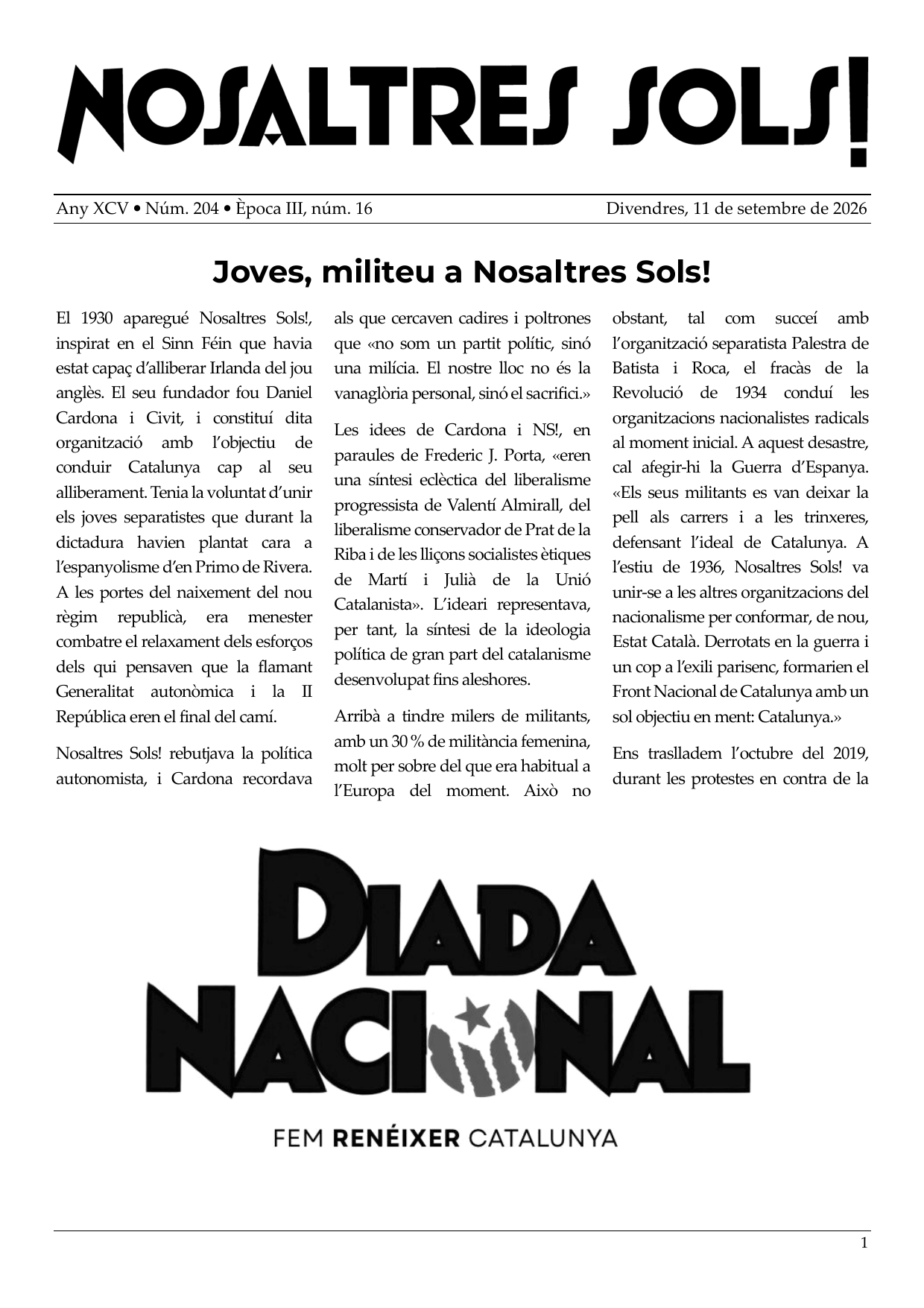 Portada del butlletí NS! 204
